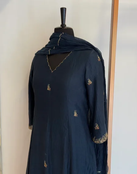 Deetya - Ink Blue Mul Chanderi Kurta Set